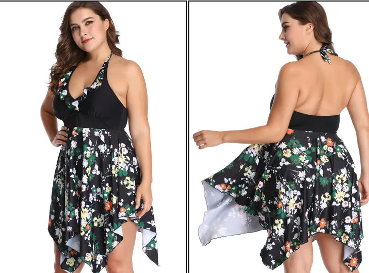 2020 Irregular Swimdress Women Tankini Sexy Swimsuit Plus Size Tight Tummy Dress Swimwear