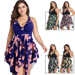 2020 Irregular Swimdress Women Tankini Sexy Swimsuit Plus Size Tight Tummy Dress Swimwear