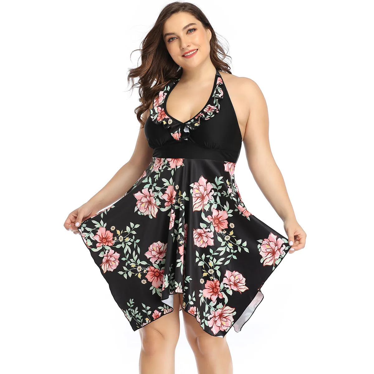 2020 Irregular Swimdress Women Tankini Sexy Swimsuit Plus Size Tight Tummy Dress Swimwear