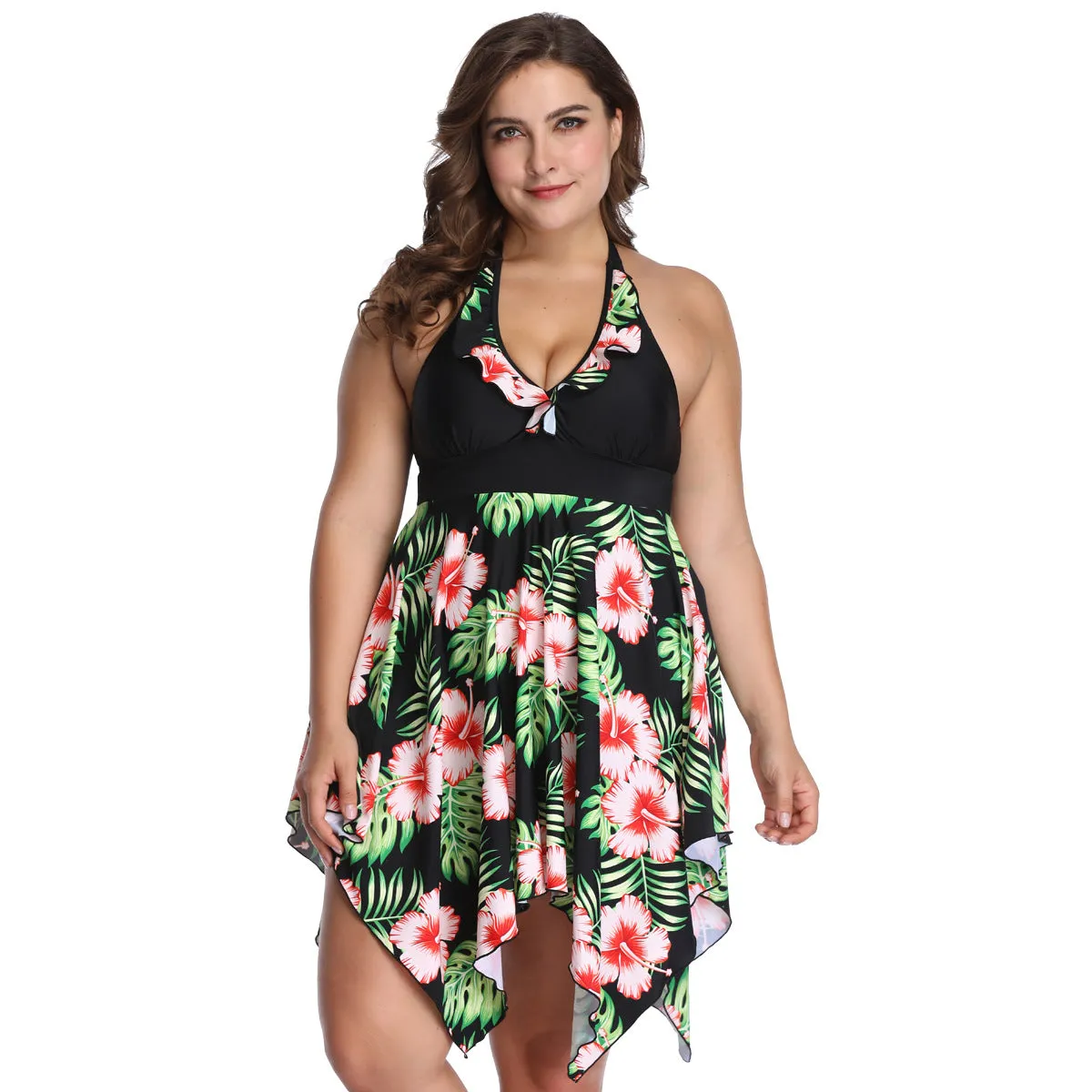2020 Irregular Swimdress Women Tankini Sexy Swimsuit Plus Size Tight Tummy Dress Swimwear