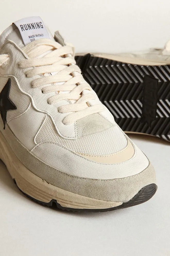Running Sole in White Mesh and Nappa Leather w/ Black Star