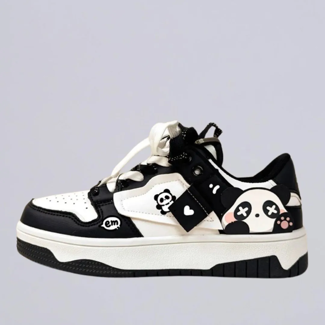 Sparkly Eyed Panda Chunky Black Shoes - Unisex