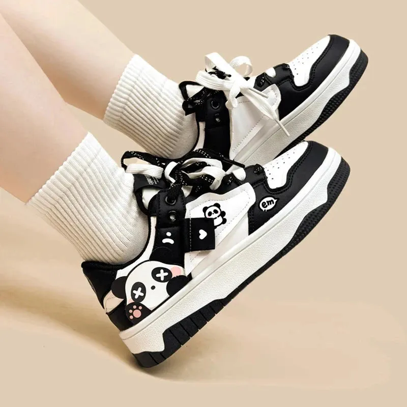 Sparkly Eyed Panda Chunky Black Shoes - Unisex
