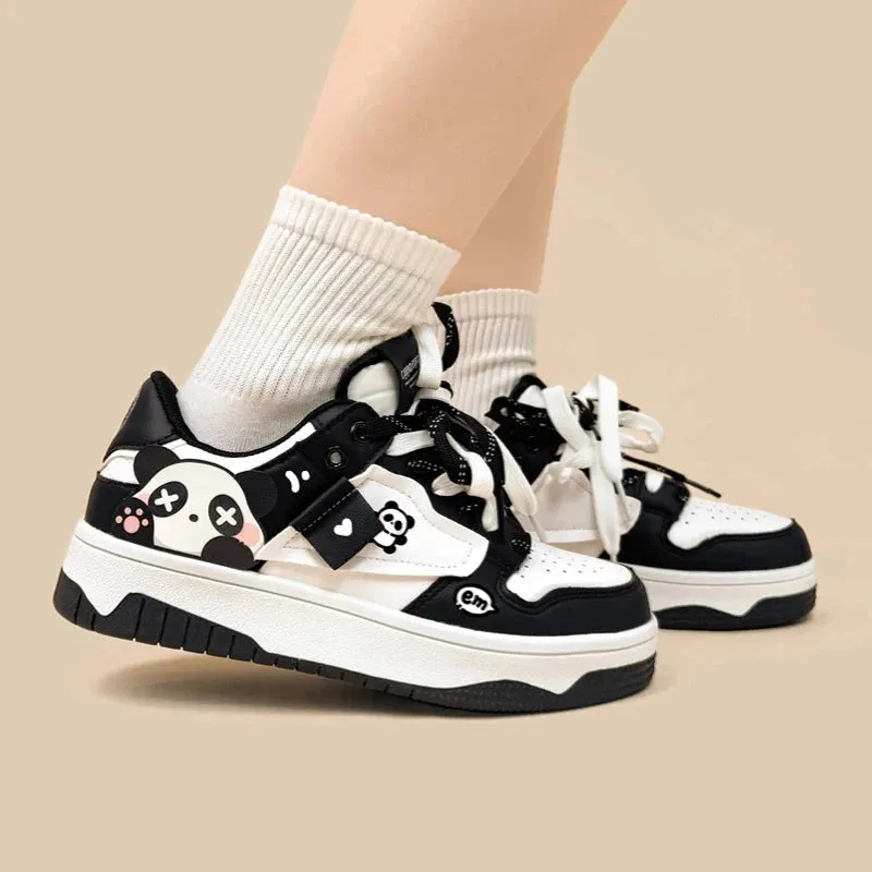 Sparkly Eyed Panda Chunky Black Shoes - Unisex