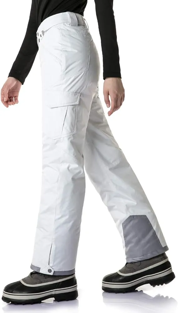 TSLA Womens Winter Snow Pants, Snow Core Cargo Pants White, Large